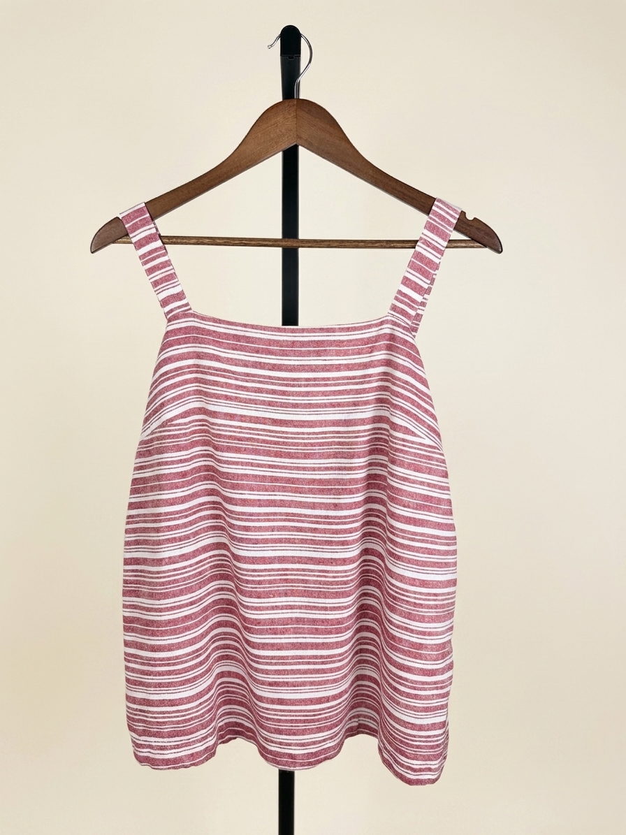 Cato Women Y2K Linen Blend Top Red White Striped Boho Coastal Size M