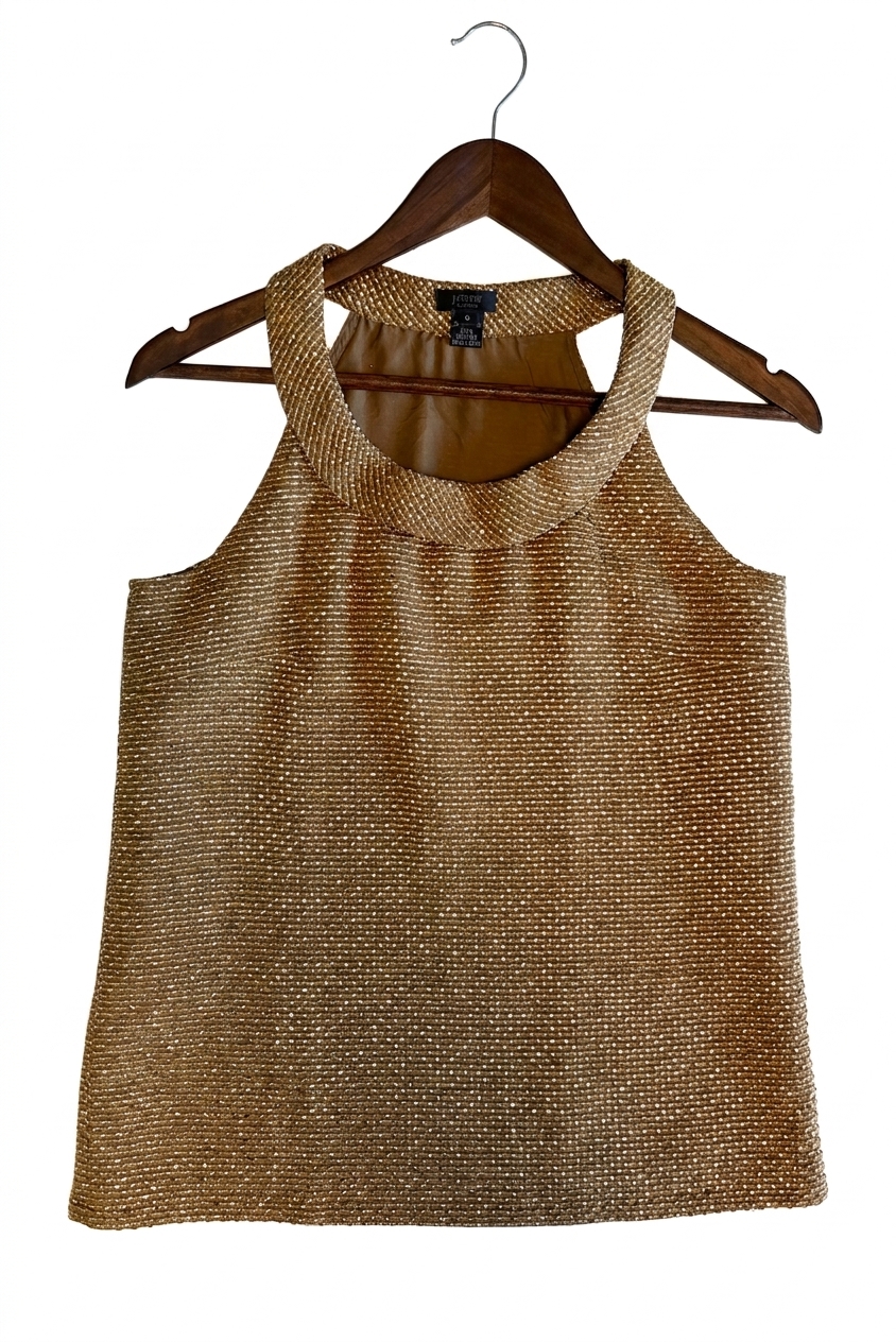 J. Crew Women's Gold Shimmer Tank Top 0 Petite Silk Lining Party Chic