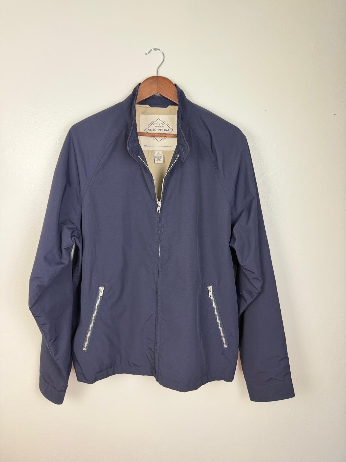 St. John's Bay, light rain jacket, Navy Blue, L, Bomber Jacket Style, Relaxed Fit, Men